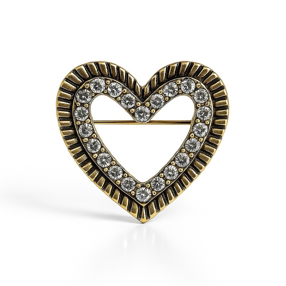 ⚜️❤️‍🔥 Vintage Gold Heart Brooch With Crystals 💎
